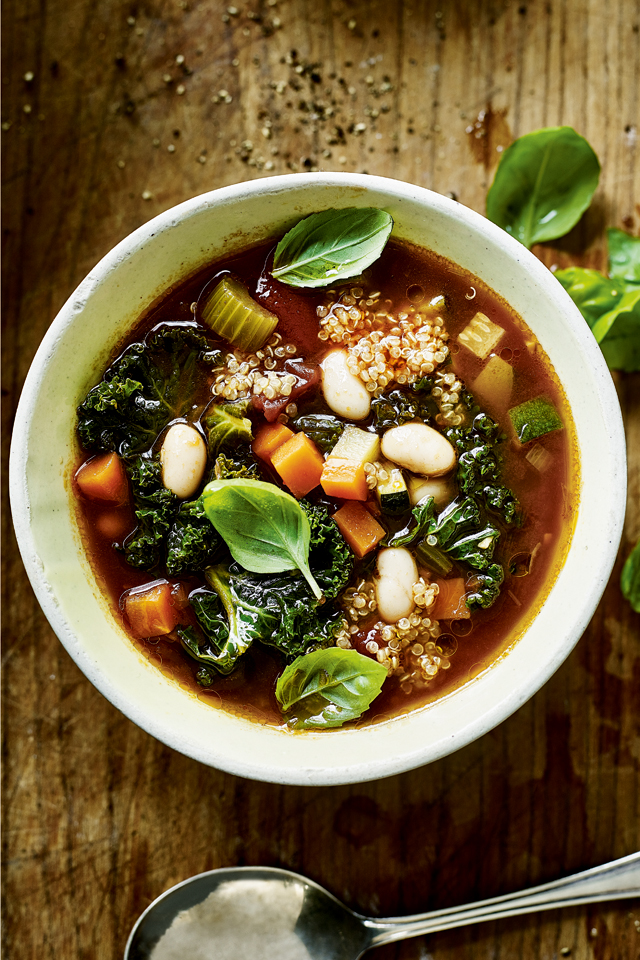 Kale Minestrone | DonalSkehan.com, A classic minestrone soup with a new twist from Indy Power's book The Little Green Spoon. 