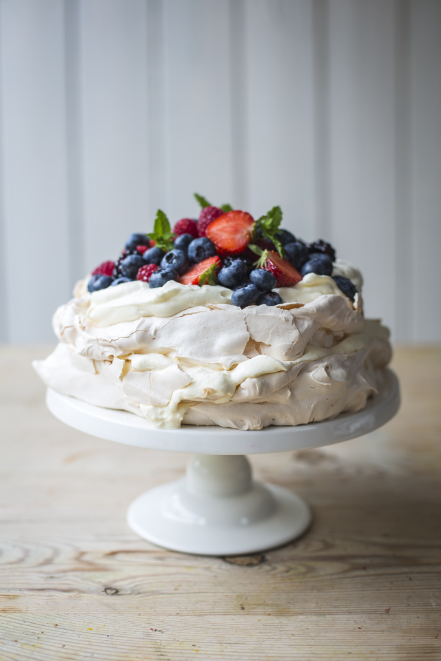 Summer Berry Layered Pavlova | DonalSkehan.com, Perfect summer dinner party dessert! 