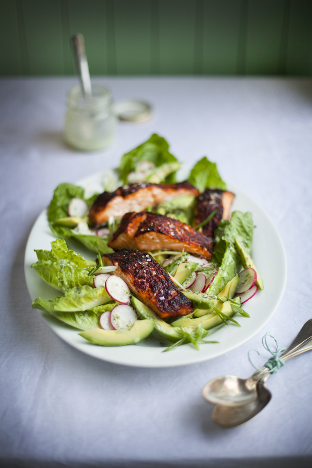 Blackened Salmon With Green Goddess Avocado Salad | DonalSkehan.com, Cooked on the BBQ, this is sheer perfection! 