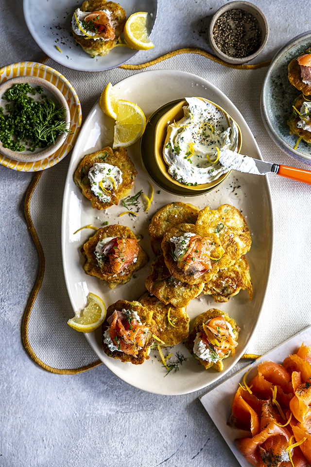 Irish Boxty Style “Blini” with Cream Cheese, Smoked Salmon & Chives | DonalSkehan.com