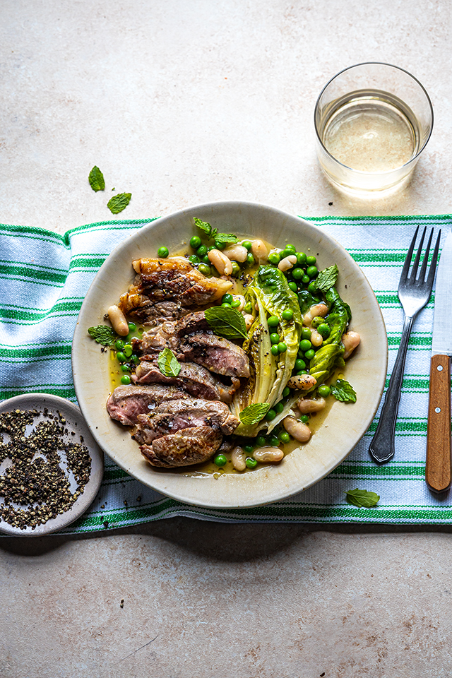 Braised One Pan Lamb with Baby Gem, Mint & Peas | DonalSkehan.com