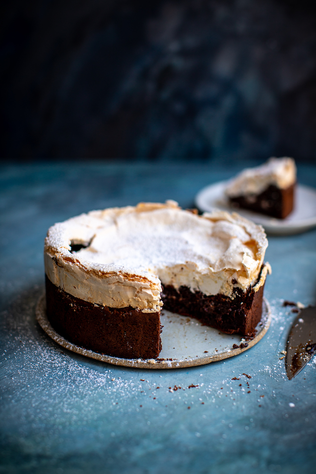 Meringue Snow Capped Chocolate Brownie Cake | DonalSkehan.com