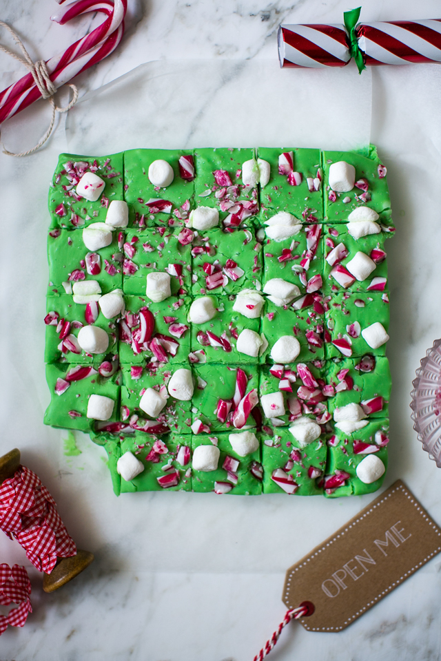Christmas Candy Cane & Marshmallow Fudge | DonalSkehan.com, Santa's elves would definitely approve of this Christmas fudge!