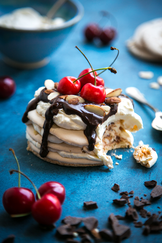 Cherry & Chocolate Almond Meringue Stacks | DonalSkehan.com, A showstopper of a dessert!