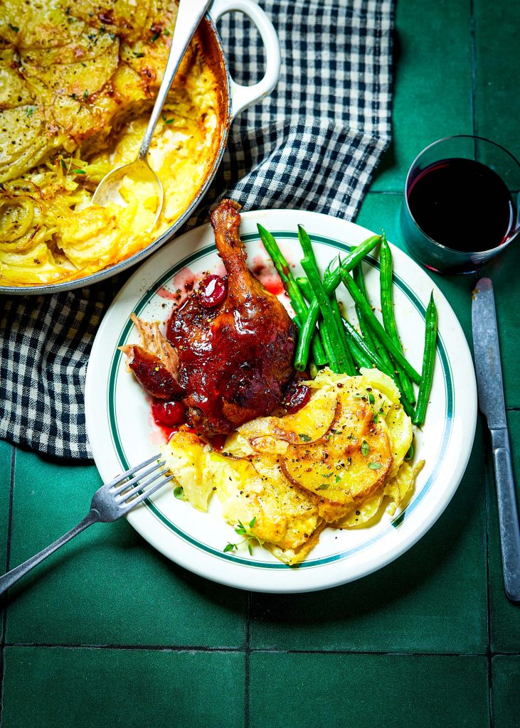 Duck Legs with Cherry & Red Wine Glaze and Celeriac Gratin | DonalSkehan.com