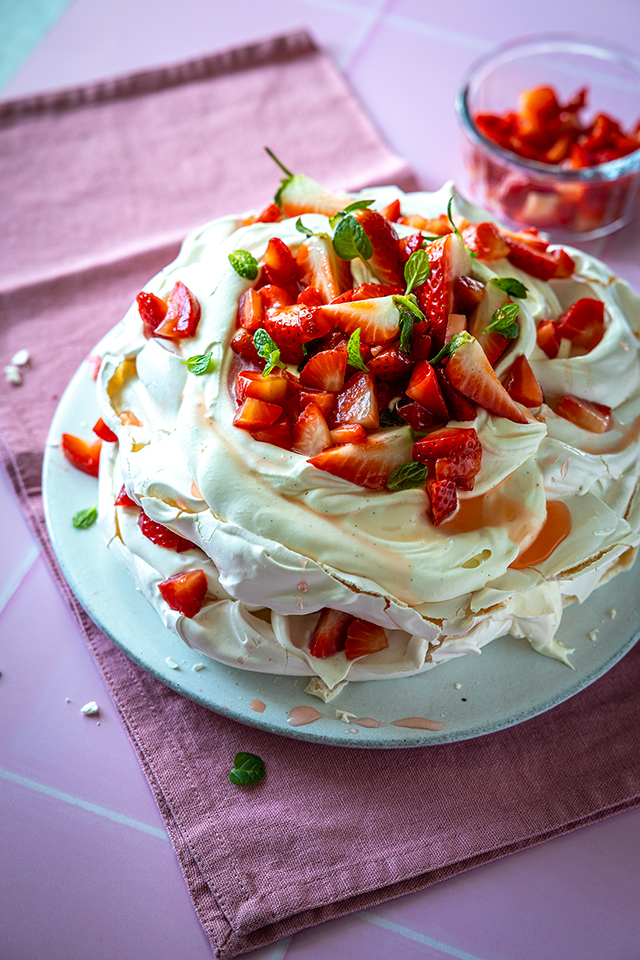 Strawberries & Elderflower Cream Pavlova | DonalSkehan.com
