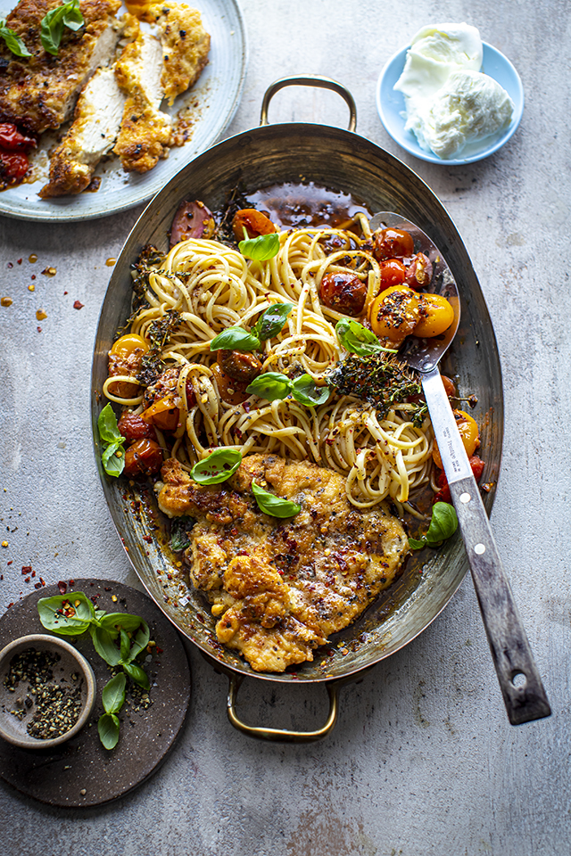 Florentine Butter Chicken with Burst Cherry Tomatoes, Basil & Mozzarella | DonalSkehan.com