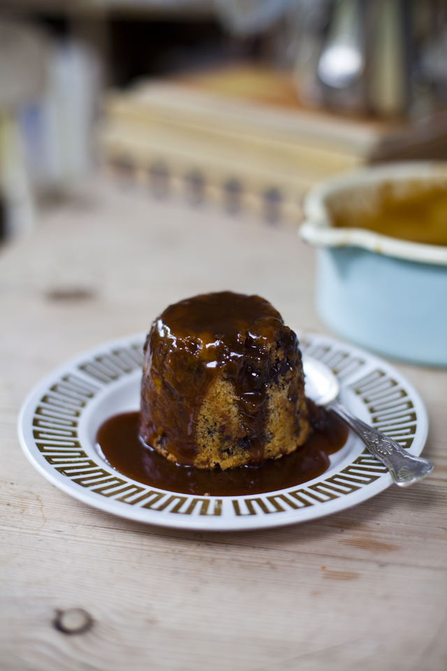 Chocolate Chip Banana Bread Puds with Salted Caramel Sauce | DonalSkehan.com, This is a great dinner party dessert with a retro twist. 