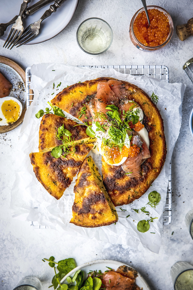 Skillet Chive Pancake with Gravadlax and Eggs | DonalSkehan.com