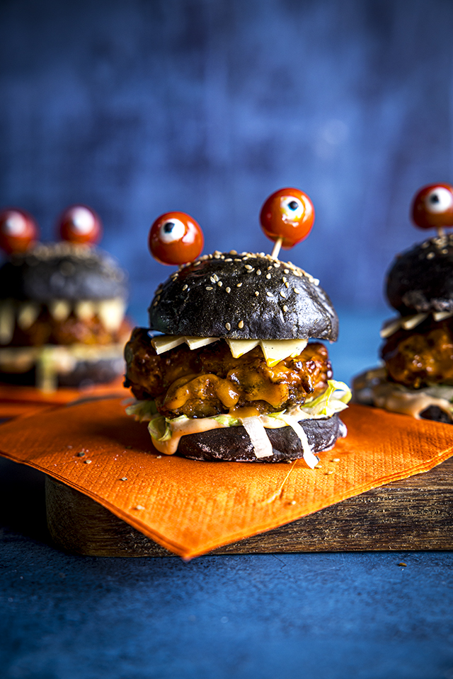 Bloody Meatloaf Burgers with Charcoal Buns | DonalSkehan.com