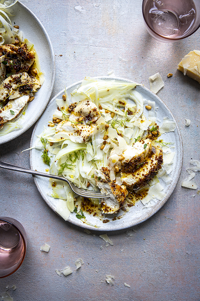 Honey & Thyme Pan Fried Chicken with Shaved Fennel & Parmesan Salad | DonalSkehan.com