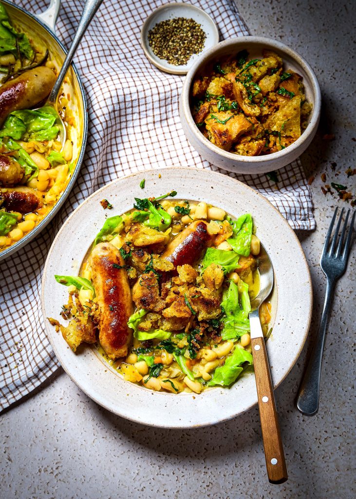 Irish Sausage & White Bean Cassoulet with Herby Garlic Crumbs | DonalSkehan.com