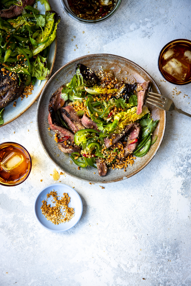 Fish Sauce Steak Platter with Chilli & Peanut, Lettuce and Green Pepper & Scallion Slaw | DonalSkehan.com