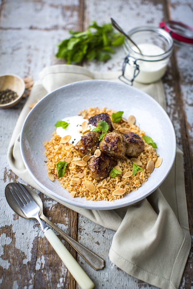 Morrocan Spiced Sausage Meatballs with Harissa Cous Cous - Donal Skehan ...