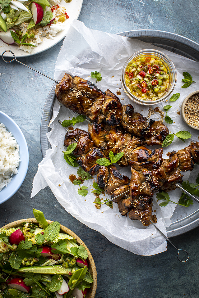 Nam Jim Sticky Pork with Clanky Herb Salad | DonalSkehan.com