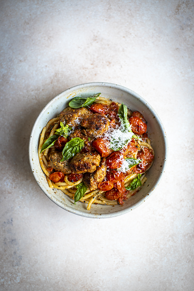 Polpette & Bucatini with Rich Butter Tomato Sauce | DonalSkehan.com