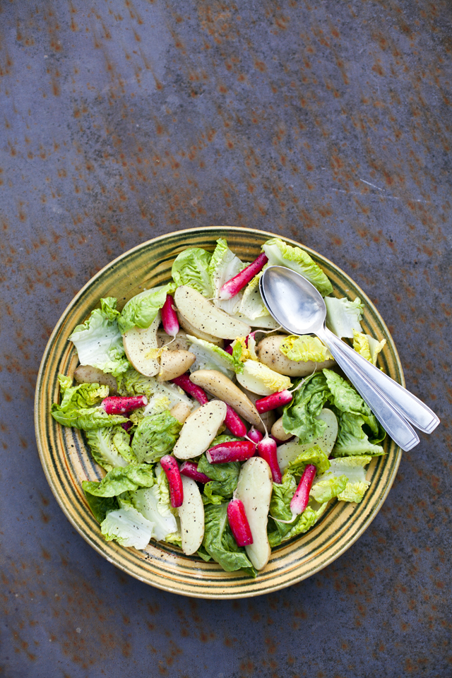 Warm Potato and Radish Salad with a French Dressing | DonalSkehan.com, A nice change from the traditional mayo version we're used to. 