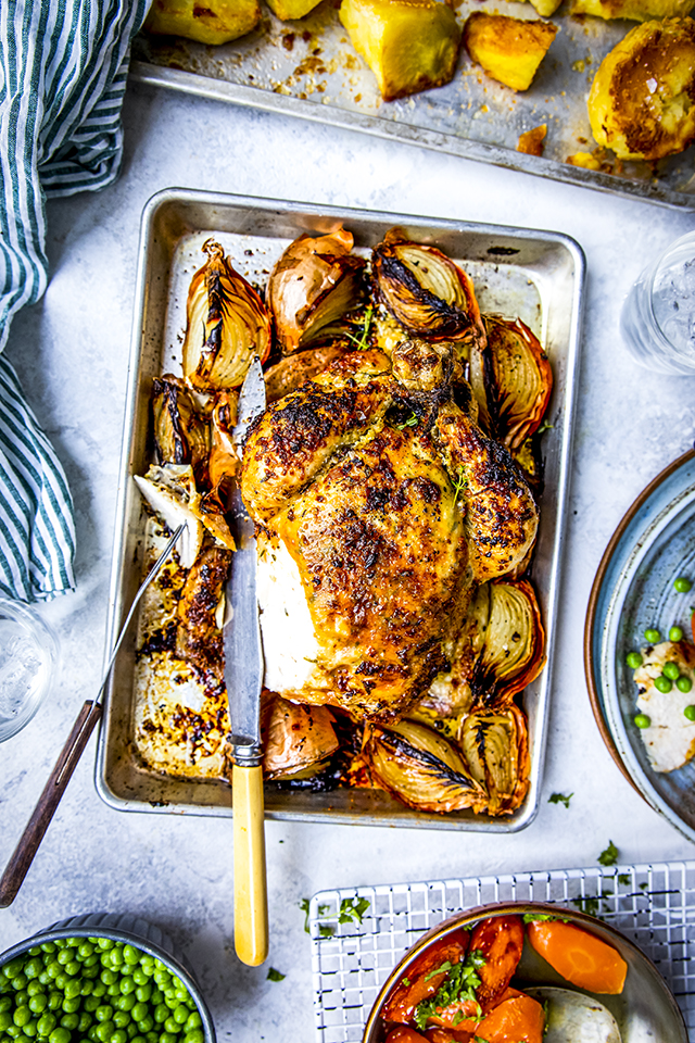 Garlic & Thyme Butter Roast Chicken with Pan Sauce | DonalSkehan.com