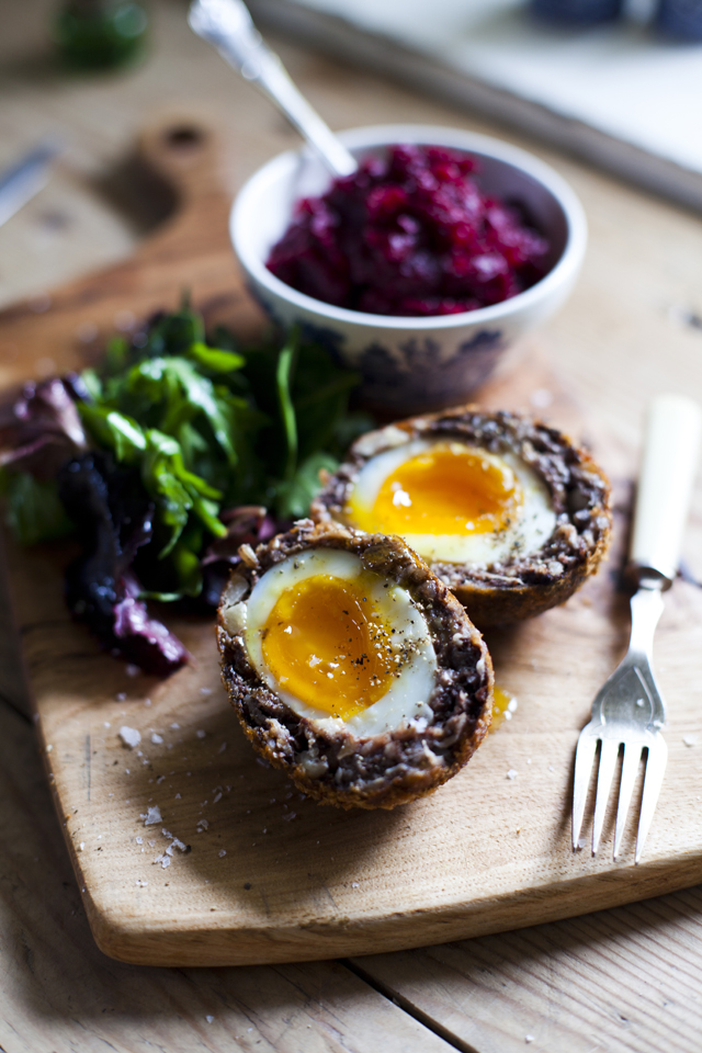 Black Pudding Scotch Eggs with Beetroot Relish | DonalSkehan.com, A new take on the Irish breakfast! 