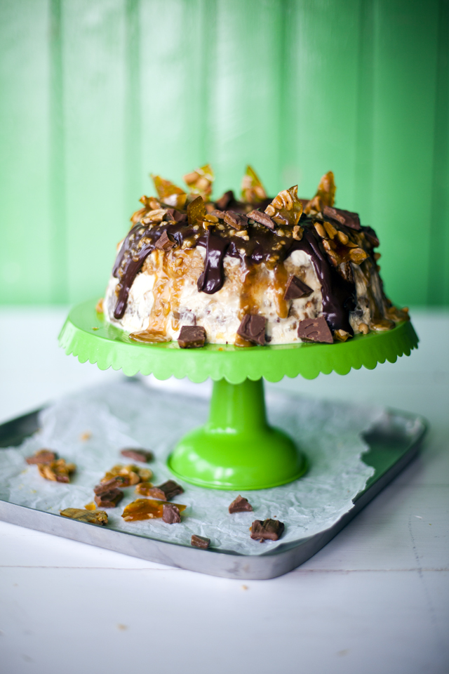 Dime Bar Bombe with Millionaire’s Drizzle | DonalSkehan.com, Kids and adults alike will go wild for this indulgent treat! 