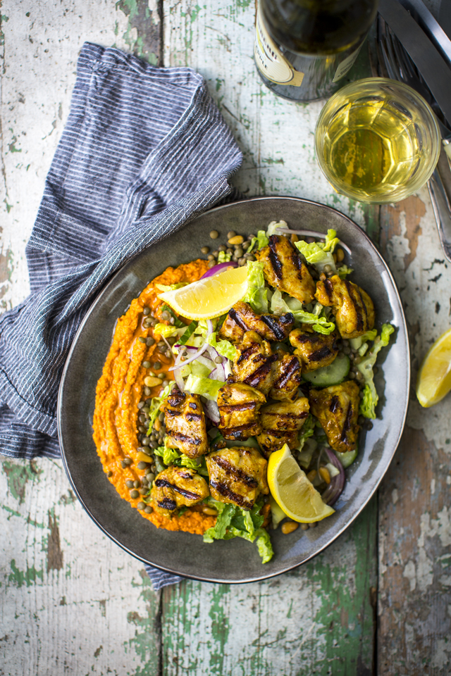 Chicken Shawarma Plate with Red Pepper Hummus | DonalSkehan.com, Healthy & tasty family meal. 