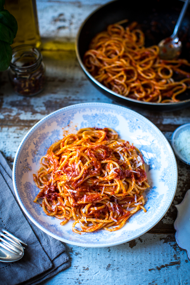 Pasta Amatriciana | DonalSkehan.com, Salty pancetta, rich tomato and tangy Pecorino make this a simple Italian classic that's well worth making.