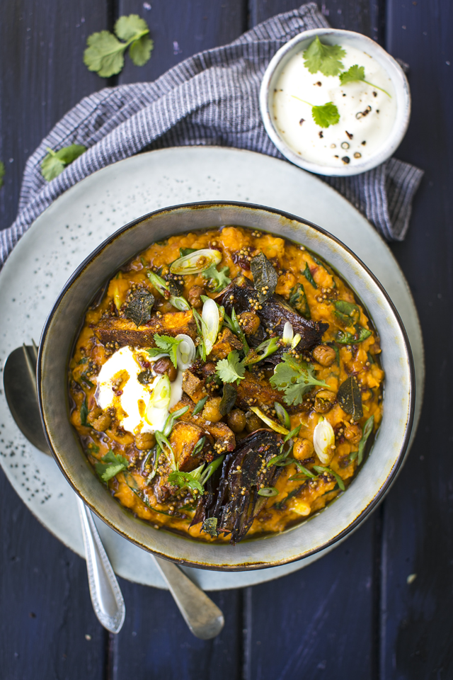 Indian Dal with Roast Sweet Potatoes, Red Onion & Chickpeas | DonalSkehan.com, A comforting, spiced lentil dish that the whole family will love. 