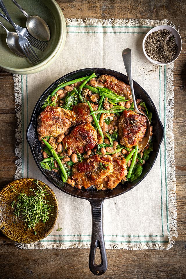 Speedy Pork Saltimbocca with Beans | DonalSkehan.com