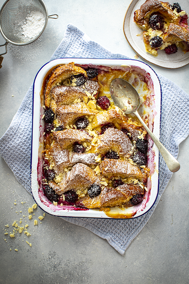 White Chocolate Bread Pudding with Blackberries & Bourbon | DonalSkehan.com