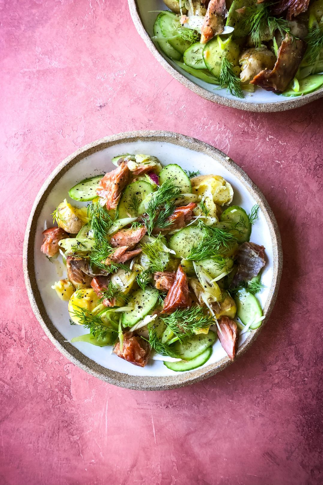 Hot Smoked Salmon & Potato Salad with Lemon Creme Fraiche Dressing | DonalSkehan.com