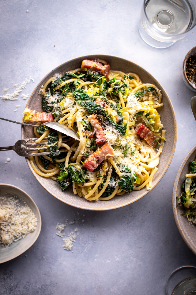 Creamy Leek & Savoy Cabbage & Pancetta Pasta | DonalSkehan.com