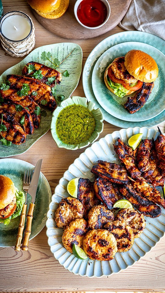 AD BBQ Grill SaucesThis BBQ is designed for flavour-packed cooking with minimal fuss. With Dunnes Stores’ delicious range of pre-marinated meats—like piri piri chicken, tandoori-style drumsticks, and Irish pork belly sizzlers—you’re ready to grill straight from the pack.  To elevate your spread, I’ve included three  simple but bold sauces and seasonings: a punchy salsa verde, sweet-spicy romesco and smoky cumin salt. Each one brings a different dimension to your BBQ table—fresh, zesty, spicy, and savoury.  As always made with the best of ingredients from your local dunnesstores!

Serves: 4
Time: 30 minutes 

For the Romesco Sauce:
50g skinless hazelnuts, toasted
6 garlic cloves, peeled and roughly chopped
6 tbsp extra virgin olive oil
2 tbsp red wine vinegar
1 tsp smoked paprika
1 slice of stale white bread, torn up (crusts are perfect)
½ red onion, peeled and roughly chopped
1 large tomato, peeled, deseeded and chopped
90g roasted red peppers from a jar
Good handful of flat-leaf parsley, finely chopped

Prepare the romesco sauce by placing all the ingredients in a food processor and blitzing until they are combined but still have texture. Season with sea salt and ground black pepper.

For the cumin salt:
1 tbsp cumin seeds
2 tsp sea salt 
 
For the cumin salt, toast the cumin seeds in a dry frying pan over a high heat until fragrant. Tip into a pestle and mortar and crush roughly - leaving a little texture. Mix with the salt and set aside.

For the salsa verde:
1 clove garlic
2 handfuls of fresh flat-leaf parsley
1 handful of fresh basil
1 handful of fresh mint
4 anchovy fillets
1 tbsp Dijon mustard
3 tbsp red wine vinegar
8 tbsp really good extra virgin olive oil

To make the salsa verde, peel the garlic and pick the herb leaves, then place into a pestle and mortar and crush until you form a paste. 
Add the anchovies and crush again. Add the mustard and vinegar, then slowly stir in the oil until you achieve the right consistency. 
Alternatively you can chop all the ingredients, except the oil together on a board. Add to a bowl and drizzle in the oil to finish.
