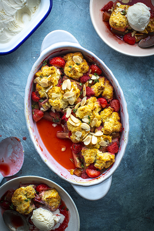 Strawberry, Rhubarb and Thyme Cobbler | DonalSkehan.com
