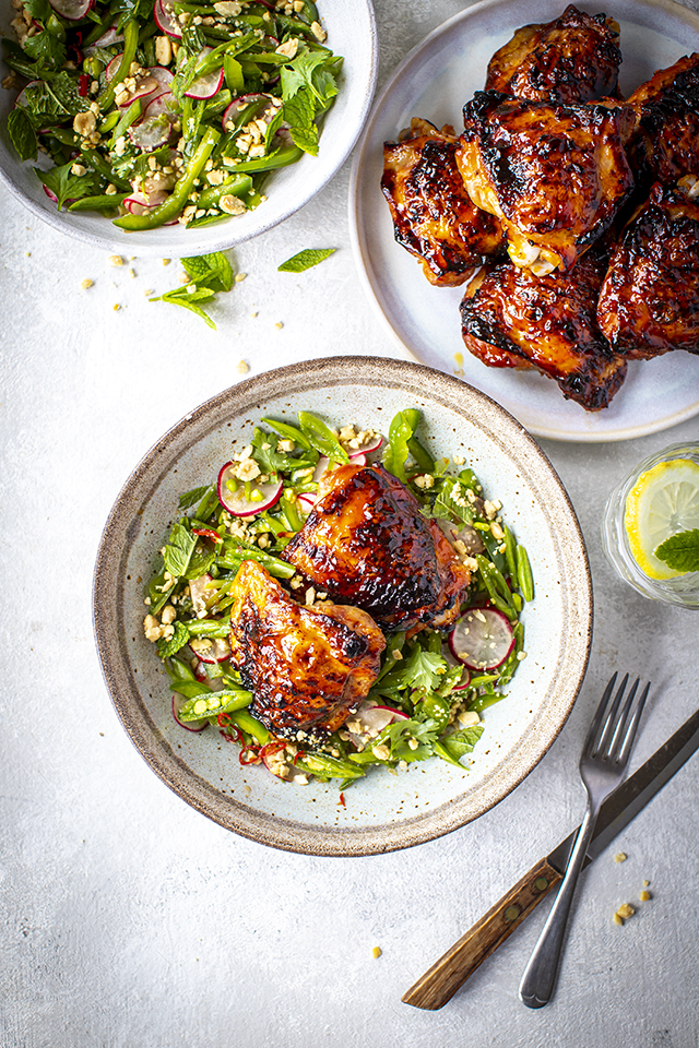 Sweet Chilli Chicken with Nam Pla Sugar Snap Pea Salad | DonalSkehan.com