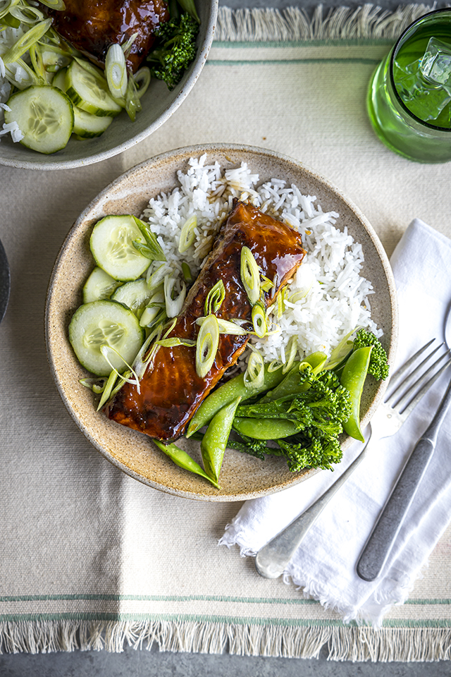 Teriyaki Salmon with Rice & Greens | DonalSkehan.com