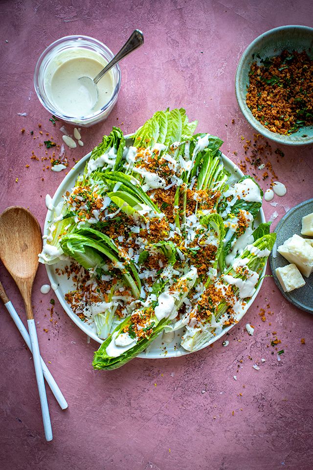 Baby Gem Chopped Salad with Grated Pecorino, Spiced Bread Crumbs and Simple Caesar Dressing | DonalSkehan.com